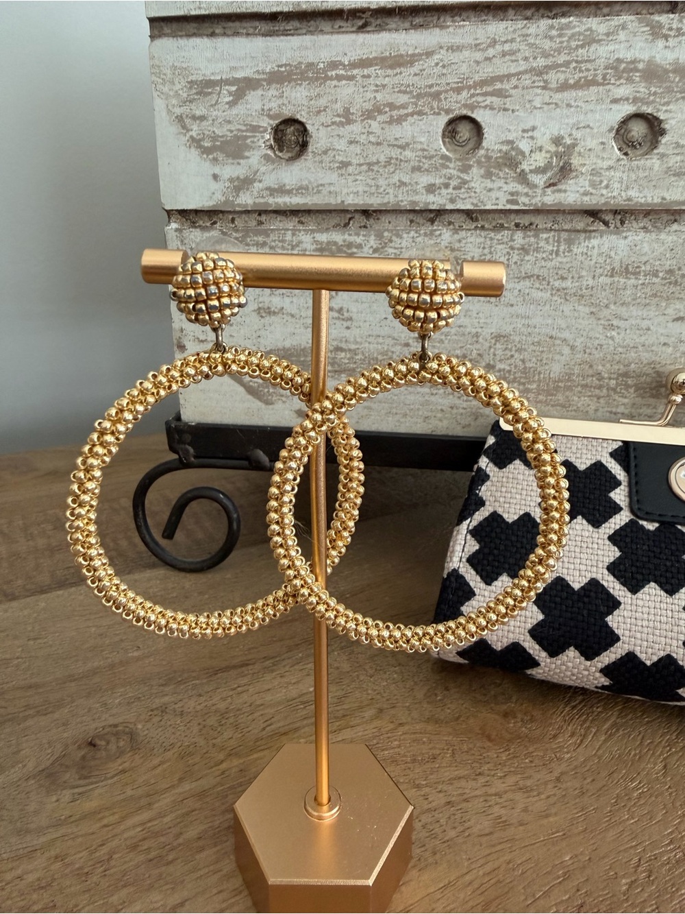 J. Crew Gold Beaded Hoop Drop Earrings